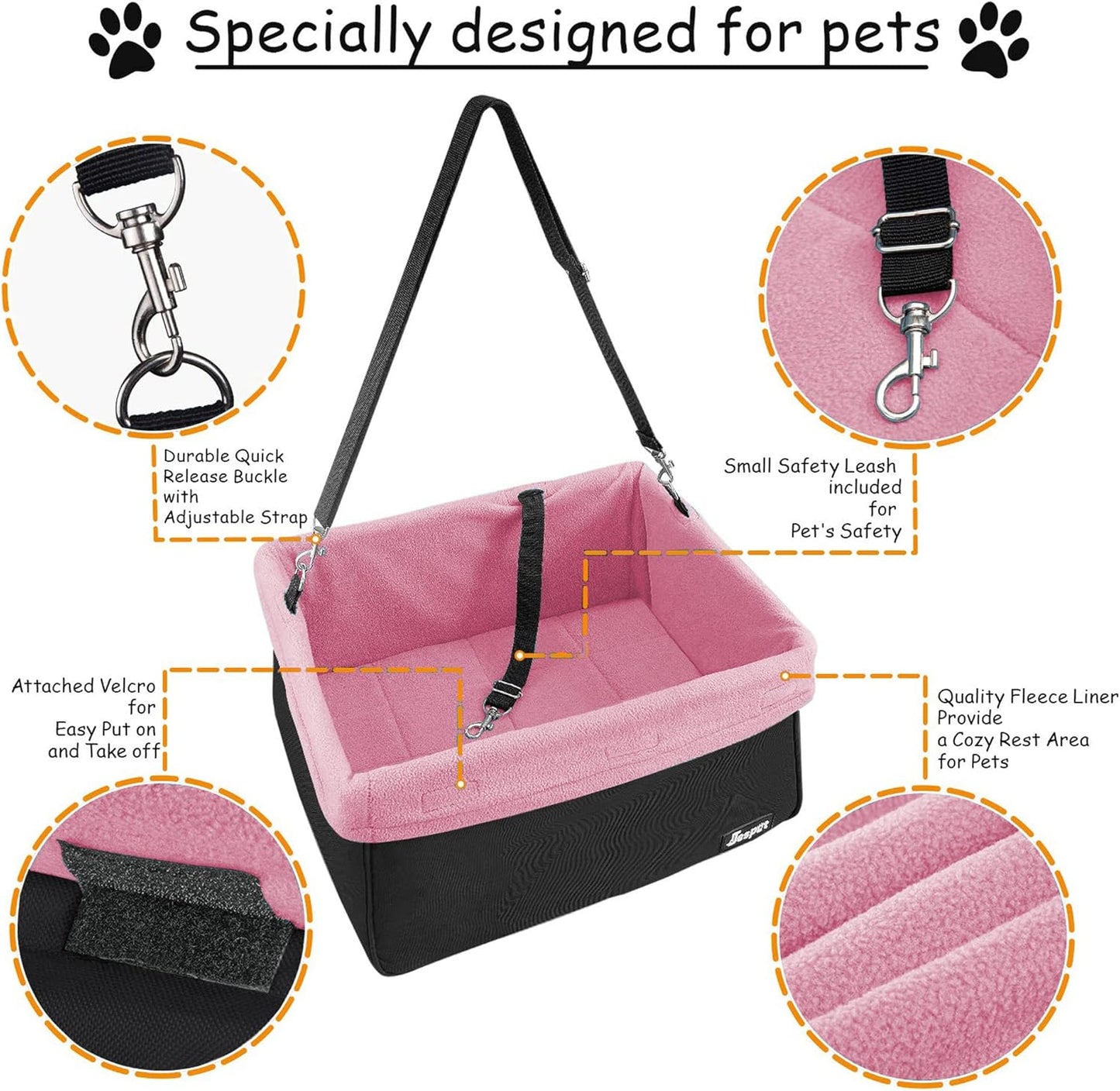 & GOOPAWS Dog Booster Seats for Cars, Portable Dog Car Seat Travel Carrier with Seat Belt for 24Lbs Pets (Pink-16 L X 13" D X 9" H)