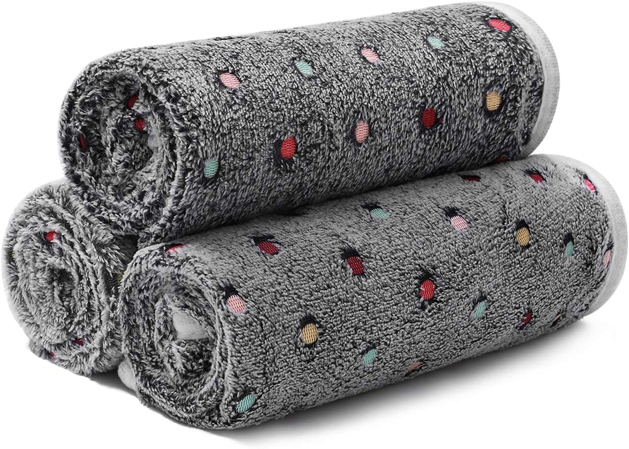 1 Pack 3 Blankets Super Soft Cute Dot Pattern Pet Blanket Flannel Throw for Dog Puppy Cat Dot Grey Medium