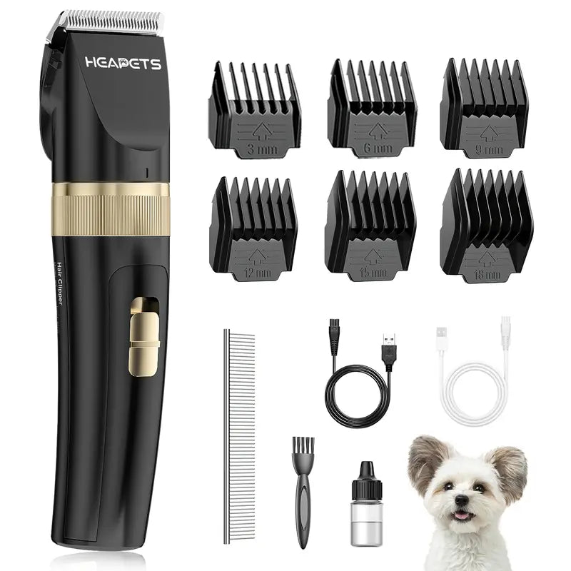 Heapets Cordless Pet Grooming Clipper & Trimmer Combo - Quiet & Cord-Free, 3-Hour Battery, Adjustable Blades & 6 Guide Combs for Easy At-Home Grooming