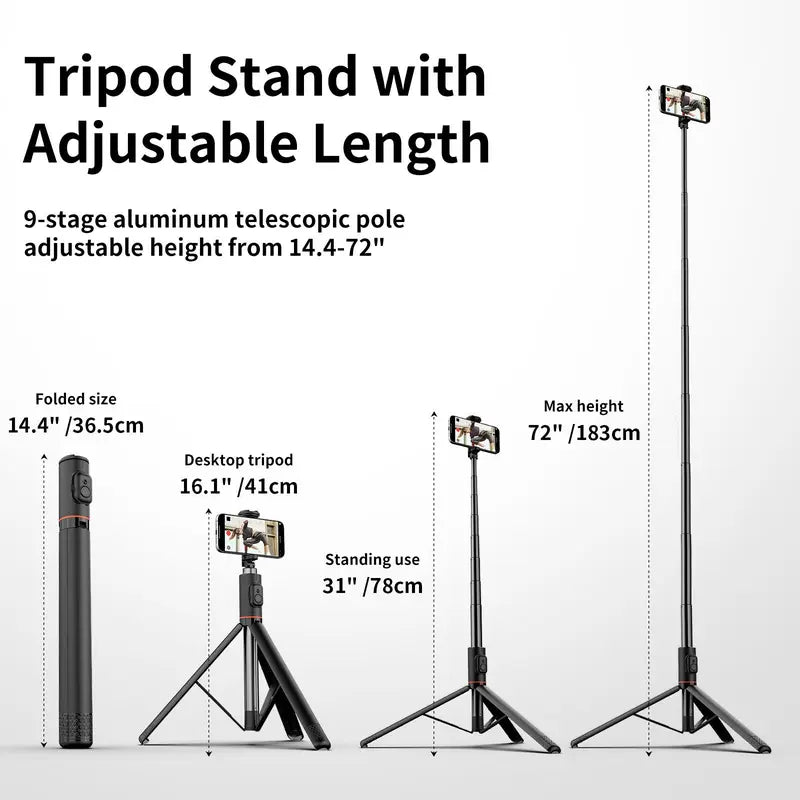 Phone Selfie Stick Tripod with Fill Light, 72 Inch Retractable Phone Tripod Stand with Wireless Remote Control for Video & Photography, Scalable Selfie Stick with Ring Light, Tripod for Iphone Cellphone Smartphone, Selfie Accessories, Tripod for Iphone