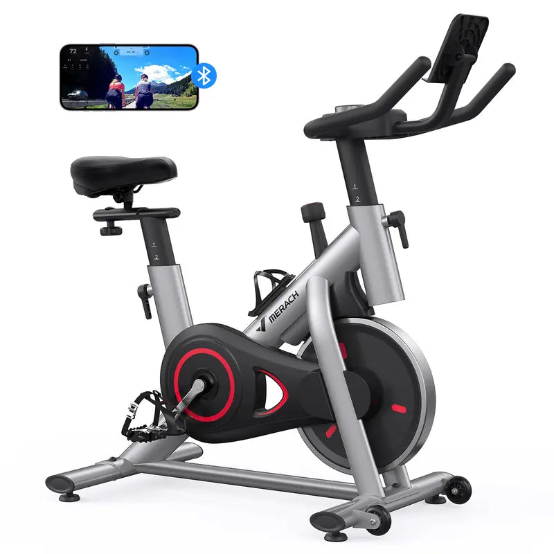 MERACH Exercise Bike for Home, Stationary Bike with Enhanced Electronic LED Monitor, Silent Belt Drive and Comfortable Seat Cushion for Home Cardio Workout