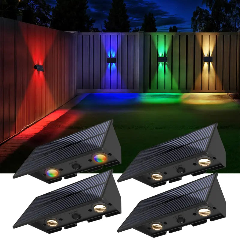 Solar up & down Wall Fence RGB LED Lights, Solar Mood Decorative Lights, 5 Lighting Modes, Waterproof for Outdoor Use, Suitable for Wall, Fence, Yard, Pool, Railing, Patio, Porch, Garden