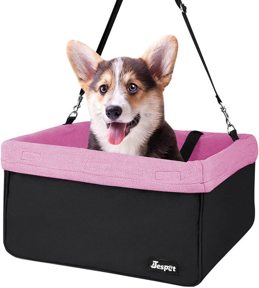 & GOOPAWS Dog Booster Seats for Cars, Portable Dog Car Seat Travel Carrier with Seat Belt for 24Lbs Pets (Pink-16 L X 13" D X 9" H)