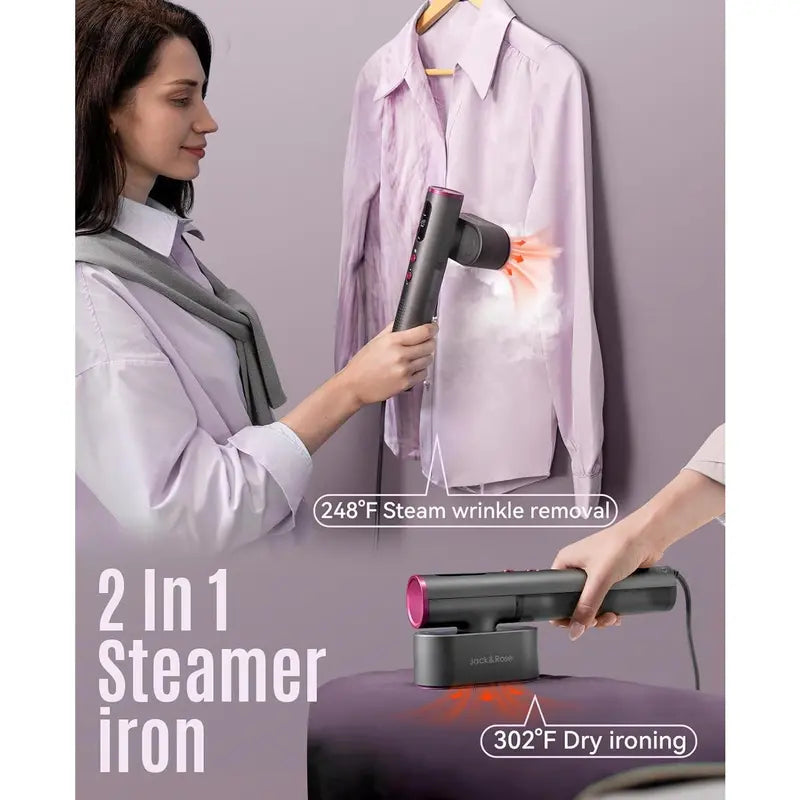 Steamer for Clothes,100V-240V Wide Voltage Travel Garment Steamer,15S Fast Heat Up,Clothes Steamer 2 in 1,2 Levels Steam,150Mi Tank,Large Ceramic Heat Panel,Suitable Clothing Steamer for Global Traveling,Business Trip