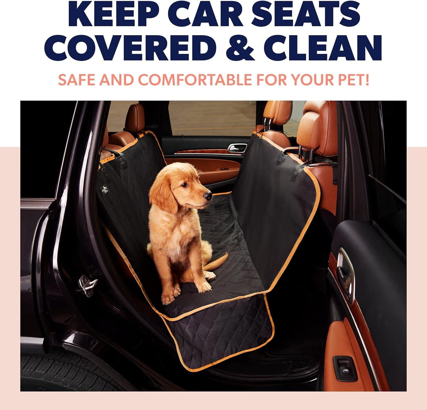 Dog Car Seat Cover for Back Seat - Waterproof Pet Back Seat Cover for Trucks, Sedans & Suvs - Use with Chom Chom Roller Pet Hair Remover. Orange