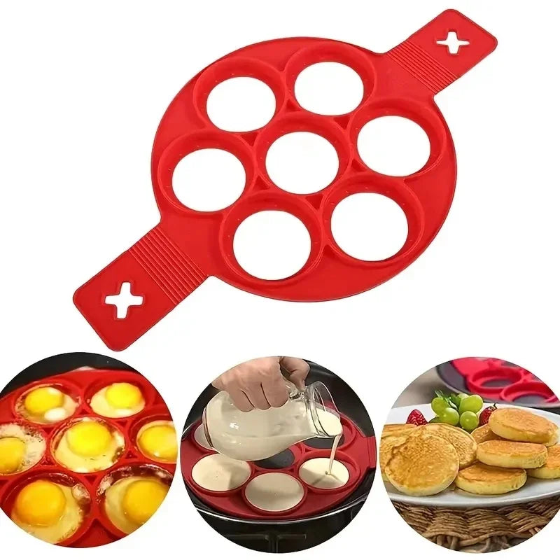 Silicone Non Stick Pot 7-Hole Baking Mold Food-Grade Handle Fried Eggs Pancake Mold Home Cooking Kitchen Baking Accessories