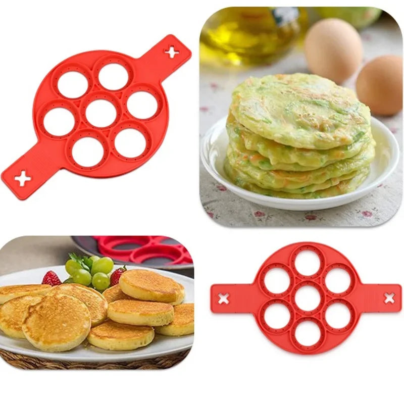 Silicone Non Stick Pot 7-Hole Baking Mold Food-Grade Handle Fried Eggs Pancake Mold Home Cooking Kitchen Baking Accessories