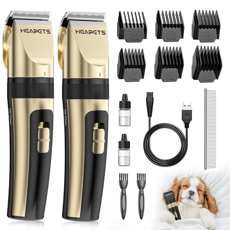 Heapets Cordless Pet Grooming Clipper & Trimmer Combo - Quiet & Cord-Free, 3-Hour Battery, Adjustable Blades & 6 Guide Combs for Easy At-Home Grooming