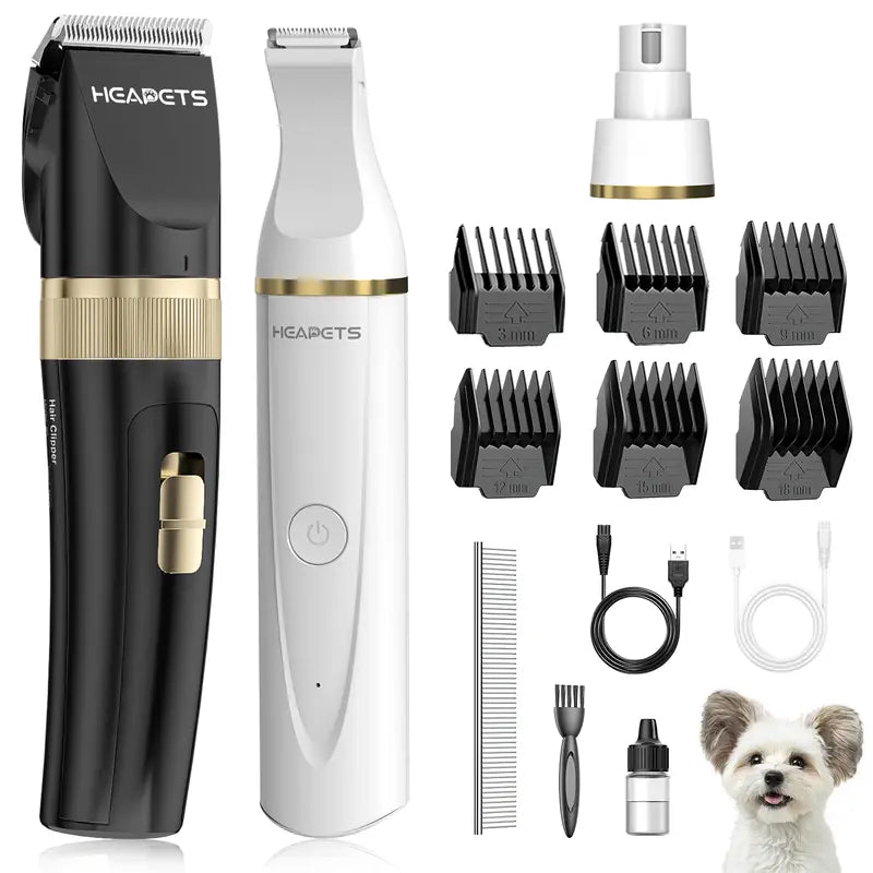 Heapets Cordless Pet Grooming Clipper & Trimmer Combo - Quiet & Cord-Free, 3-Hour Battery, Adjustable Blades & 6 Guide Combs for Easy At-Home Grooming