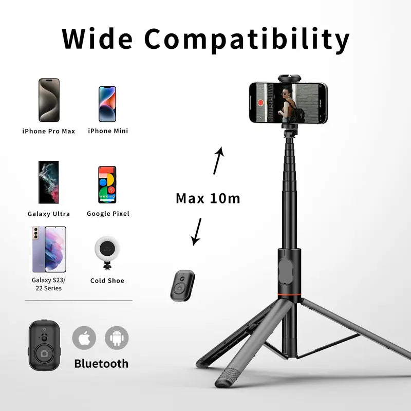 Phone Selfie Stick Tripod with Fill Light, 72 Inch Retractable Phone Tripod Stand with Wireless Remote Control for Video & Photography, Scalable Selfie Stick with Ring Light, Tripod for Iphone Cellphone Smartphone, Selfie Accessories, Tripod for Iphone