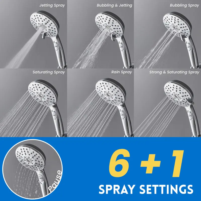 Ryamen Dual Shower Head Combo, 8'' High Pressure Rain/Rainfall Shower Head,5 Settings Adjustable Handheld Showers,With 15" Height Adjustable Slide Bar,Holder/Hose, Angle Adjustable, Chrome