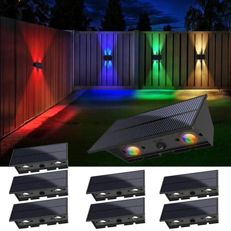 Solar up & down Wall Fence RGB LED Lights, Solar Mood Decorative Lights, 5 Lighting Modes, Waterproof for Outdoor Use, Suitable for Wall, Fence, Yard, Pool, Railing, Patio, Porch, Garden