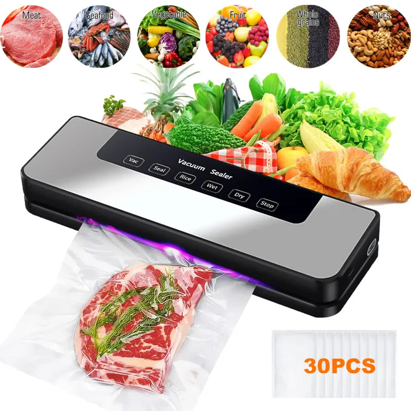 Vacuum Sealer Machine, Automatic Food Sealer Machine for Food Vacuum Packaging, Suction Power, Bags and Cutter Included, Compact One-Touch Automatic Food Sealer with External Vacuum System, Dry Moist Fresh Modes for All Saving Needs with Free Bags