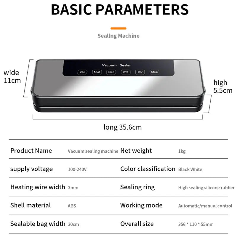 Vacuum Sealer Machine, Automatic Food Sealer Machine for Food Vacuum Packaging, Suction Power, Bags and Cutter Included, Compact One-Touch Automatic Food Sealer with External Vacuum System, Dry Moist Fresh Modes for All Saving Needs with Free Bags