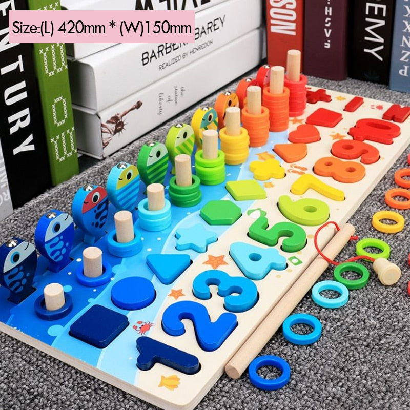 Kids Montessori Math Toys For Toddlers Educational Wooden Puzzle Toys Count Number Shape Matching Sorter Games Board Toy