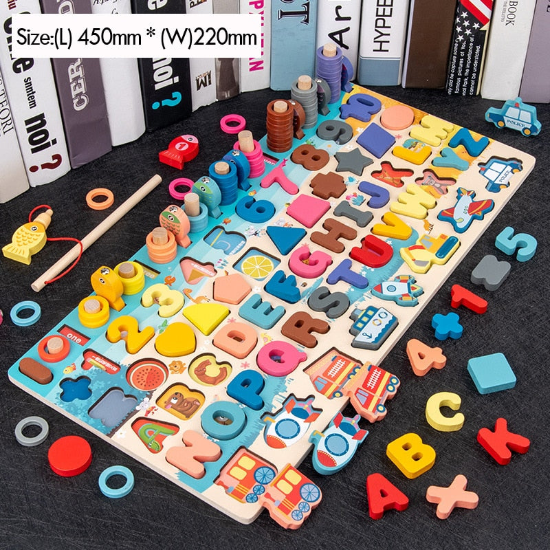 Kids Montessori Math Toys For Toddlers Educational Wooden Puzzle Toys Count Number Shape Matching Sorter Games Board Toy