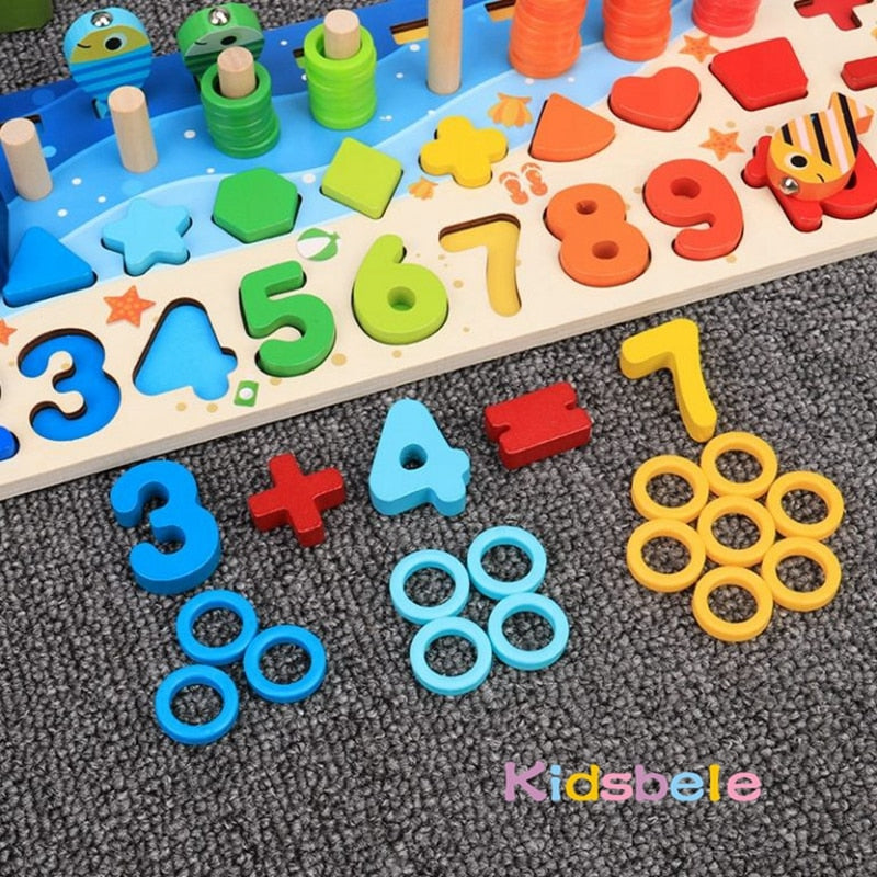 Kids Montessori Math Toys For Toddlers Educational Wooden Puzzle Toys Count Number Shape Matching Sorter Games Board Toy