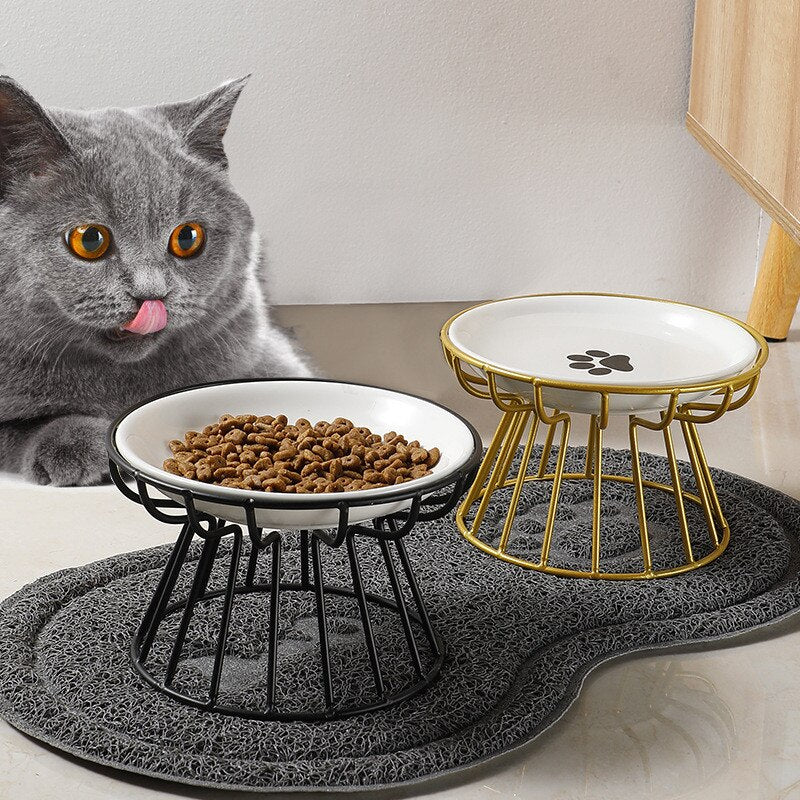 Fashion High-end Pet Bowl Various Cartoon Paw Patterns Stainless Steel Shelf Ceramic Bowl Feeding for Dog and Cat Pet Feeder