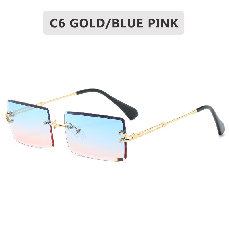 Fashion Rimless Sunglasses Women Trendy Small Rectangle Sun Glasses Summer Traveling Style UV400 Gold Brown Shades for men