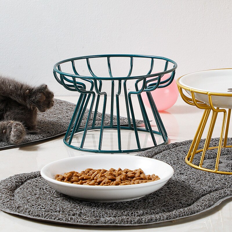 Fashion High-end Pet Bowl Various Cartoon Paw Patterns Stainless Steel Shelf Ceramic Bowl Feeding for Dog and Cat Pet Feeder