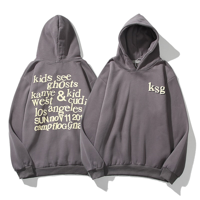 Graffiti Letter Foam Plus Velvet Kanye Sweatshirts Men's Oversized Fleece Stranger Things Hooded Hoodie Unisex Pullover Hoody