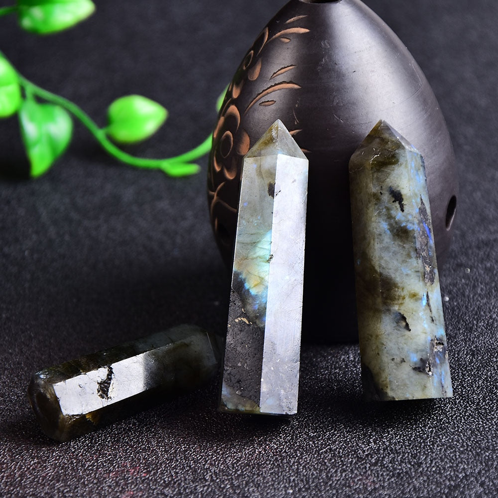 Natural Crystal labradorite Quartz Point Healing Stone Hexagonal Prisms 50-80mm Obelisk Wand Treatment Stone DIY Gift 1PC