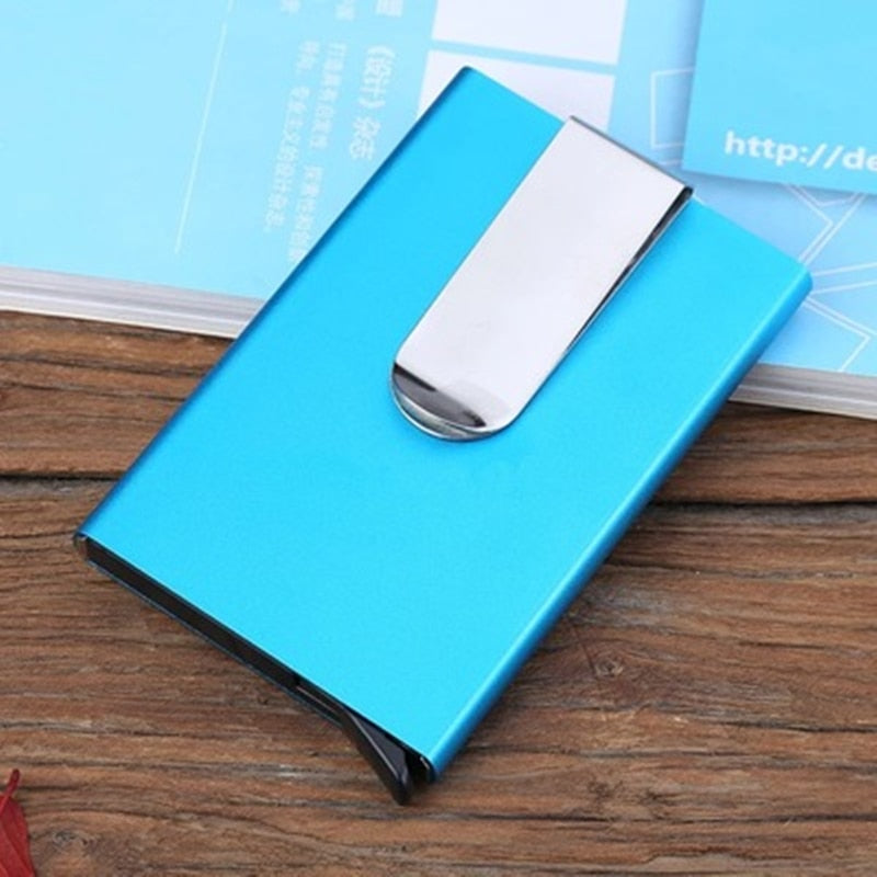 Men Metal Card Holder Women Solid Color Leather Aluminum Bank Credit Card Holder Business Card Case Automatic Pop up Minimalist