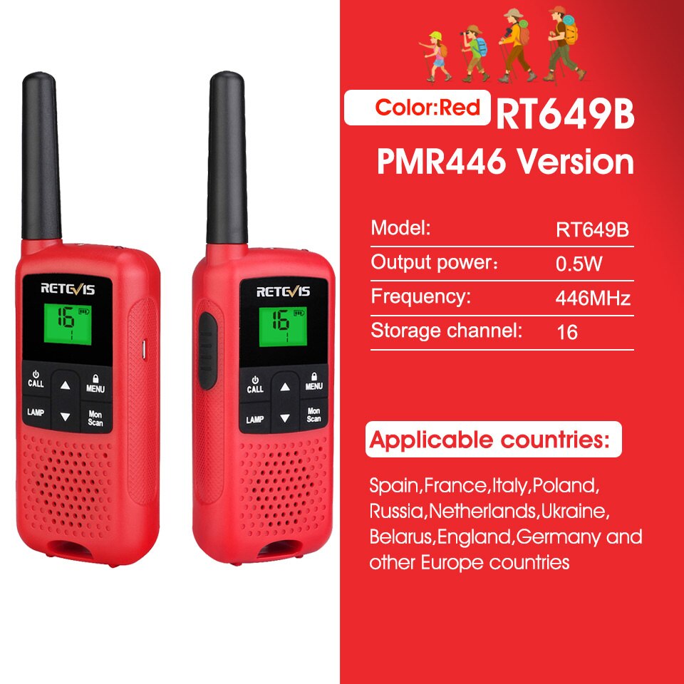 Retevis RT649B Walkie Talkie 2 or 4 Pcs PMR446 Walkie-talkies 1.8km for Motorola Two-way Radio Hunting Fishing Rechargeable VOX