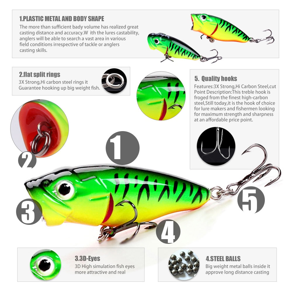 Banshee 45mm 3.3g Mini Popper Fishing Lure Hard Bait Artificial Poper Topwater Bass Trout Pike Fishing Crankbait Crank Wobbler