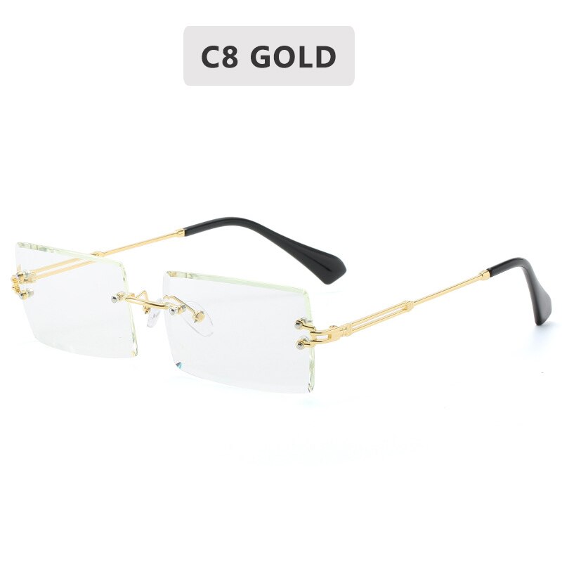 Fashion Rimless Sunglasses Women Trendy Small Rectangle Sun Glasses Summer Traveling Style UV400 Gold Brown Shades for men