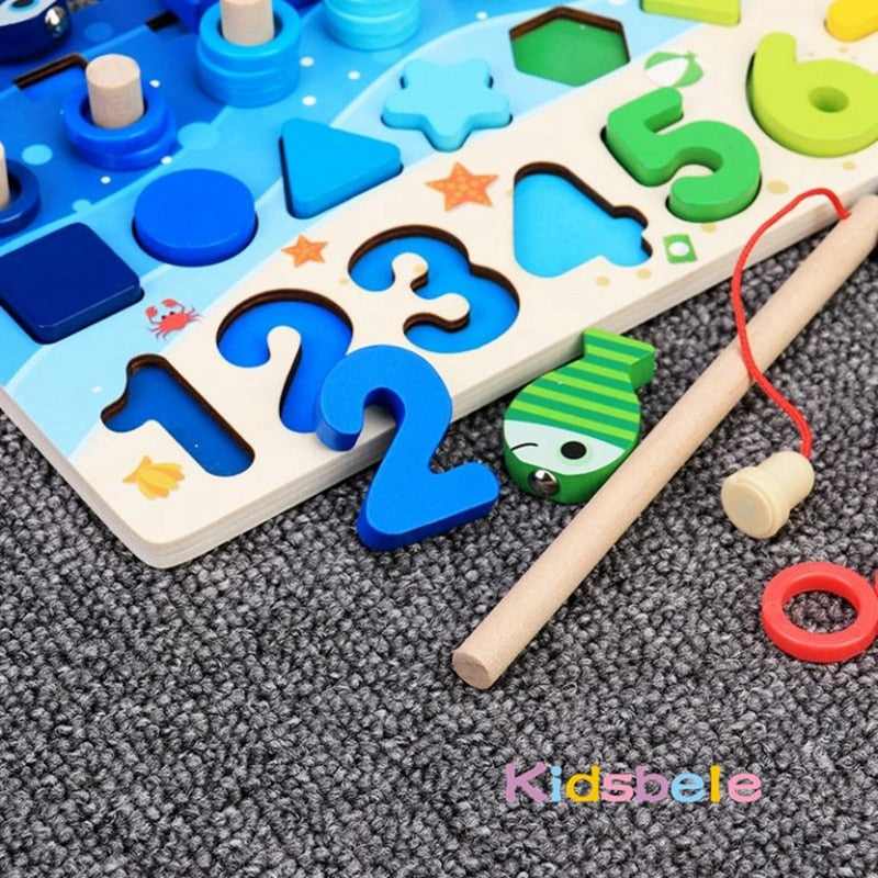 Kids Montessori Math Toys For Toddlers Educational Wooden Puzzle Toys Count Number Shape Matching Sorter Games Board Toy