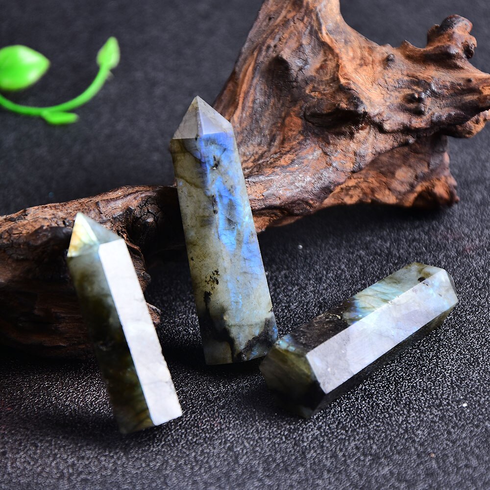 Natural Crystal labradorite Quartz Point Healing Stone Hexagonal Prisms 50-80mm Obelisk Wand Treatment Stone DIY Gift 1PC