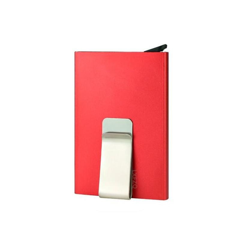 Men Metal Card Holder Women Solid Color Leather Aluminum Bank Credit Card Holder Business Card Case Automatic Pop up Minimalist