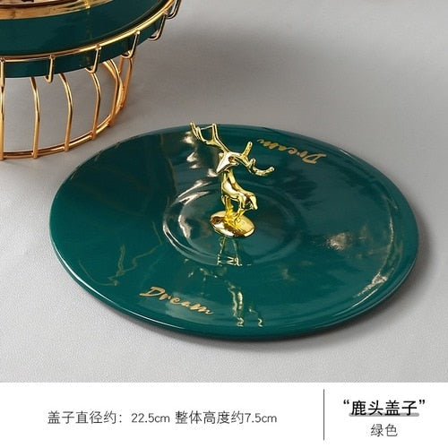 European Ceramic Dark Green Metal Ashtray Creative Luxury Room Coffee Table Anti Fly Ash Portable Ashtray Gift for Boyfriend New