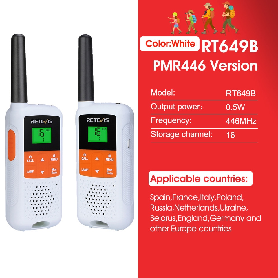 Retevis RT649B Walkie Talkie 2 or 4 Pcs PMR446 Walkie-talkies 1.8km for Motorola Two-way Radio Hunting Fishing Rechargeable VOX