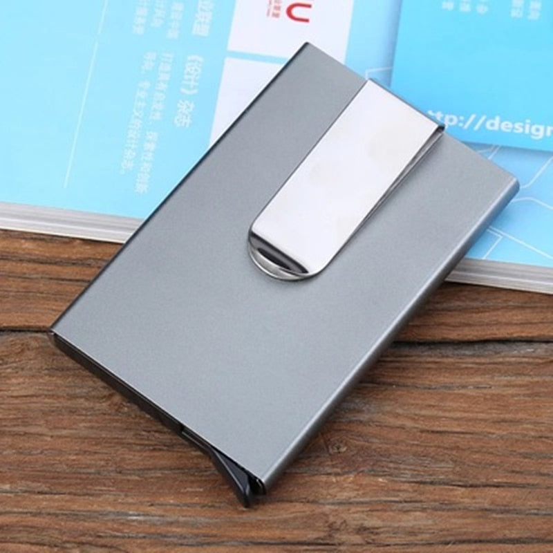 Men Metal Card Holder Women Solid Color Leather Aluminum Bank Credit Card Holder Business Card Case Automatic Pop up Minimalist