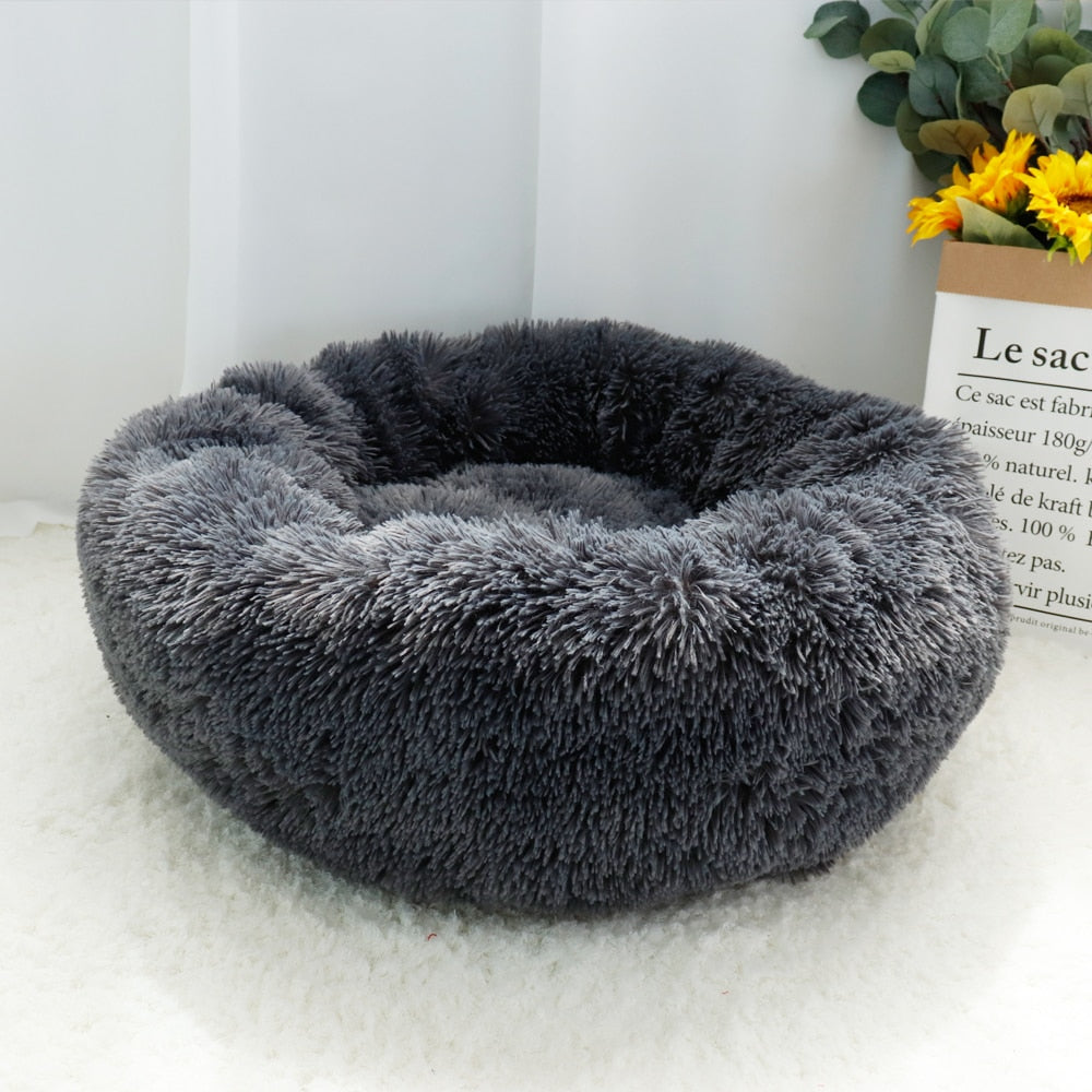 Pet Dog Bed Warm Fleece Round Dog Kennel House Long Plush Winter Pets Dog Beds For Medium Large Dogs Cats Soft Sofa Cushion Mats