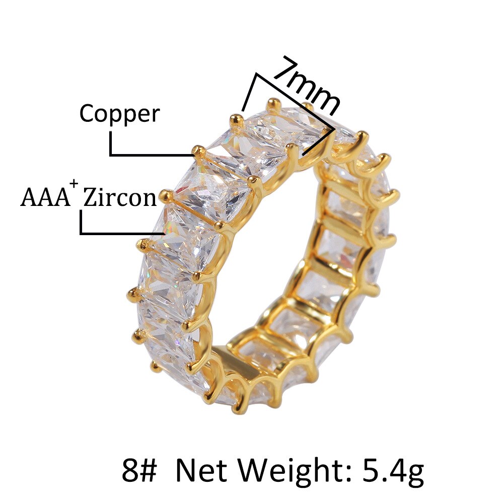 Bling Gold Big Bling CZ Square Stone Rings for Man Hip Hop Jewelry Fashion Wedding Engagement Band Ring Gift for Women Girl