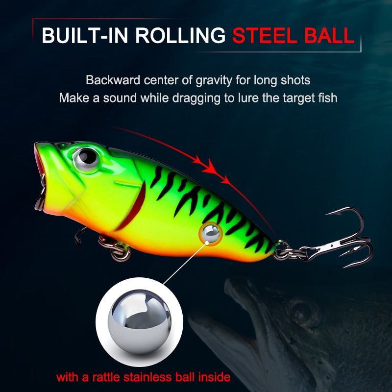 Banshee 45mm 3.3g Mini Popper Fishing Lure Hard Bait Artificial Poper Topwater Bass Trout Pike Fishing Crankbait Crank Wobbler