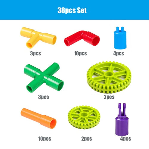 38-306 Construction Water Pipe Building Blocks Toys for Baby Plastic DIY Assembling Pipeline Tunnel Blocks Toys for Children