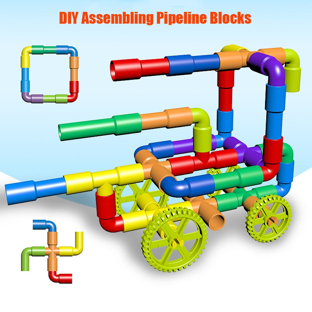 38-306 Construction Water Pipe Building Blocks Toys for Baby Plastic DIY Assembling Pipeline Tunnel Blocks Toys for Children