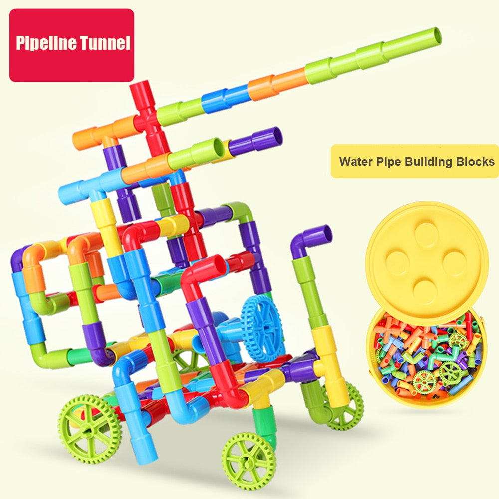 38-306 Construction Water Pipe Building Blocks Toys for Baby Plastic DIY Assembling Pipeline Tunnel Blocks Toys for Children