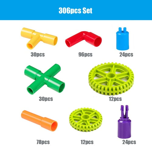 38-306 Construction Water Pipe Building Blocks Toys for Baby Plastic DIY Assembling Pipeline Tunnel Blocks Toys for Children