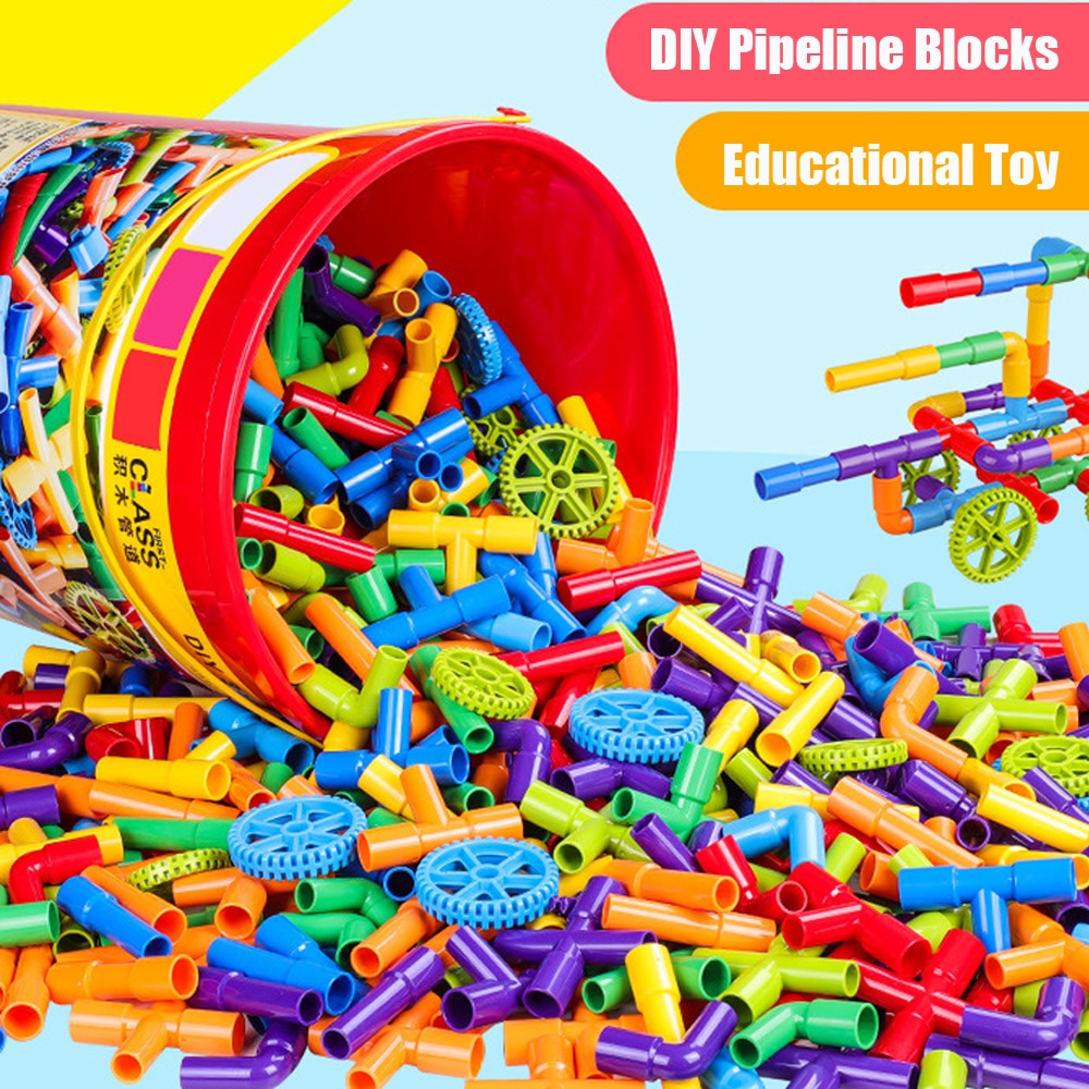 38-306 Construction Water Pipe Building Blocks Toys for Baby Plastic DIY Assembling Pipeline Tunnel Blocks Toys for Children