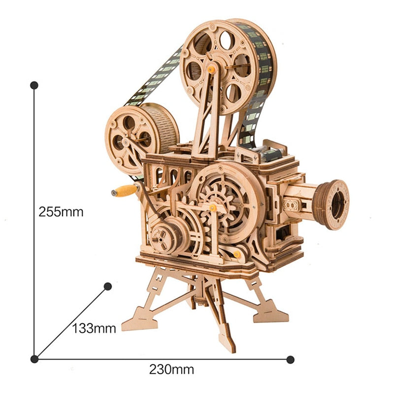 Robotime ROKR Hand Crank Projector Classic Film Vitascope 3D Wooden Puzzle Model Building Toys for Children Adult LK601