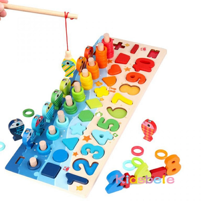 Kids Montessori Math Toys For Toddlers Educational Wooden Puzzle Toys Count Number Shape Matching Sorter Games Board Toy