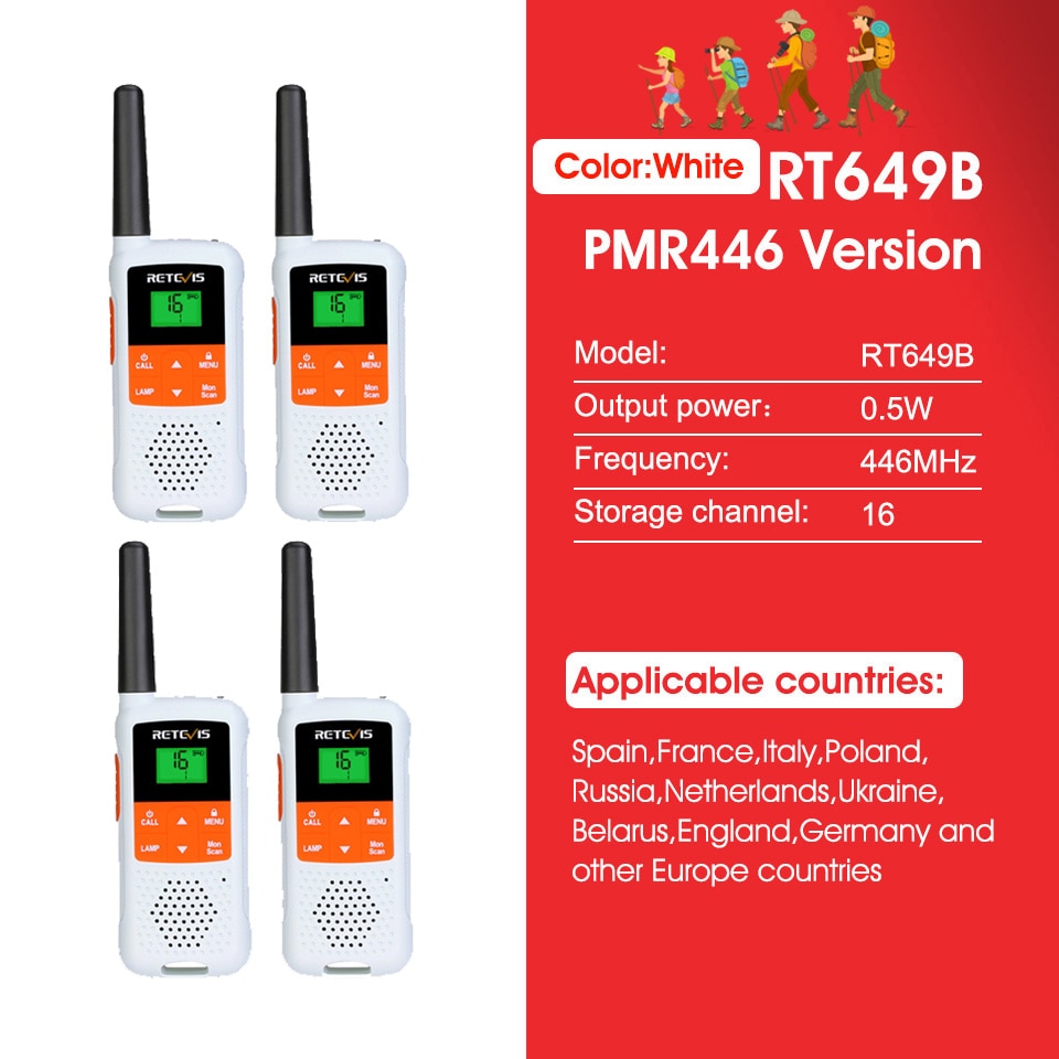 Retevis RT649B Walkie Talkie 2 or 4 Pcs PMR446 Walkie-talkies 1.8km for Motorola Two-way Radio Hunting Fishing Rechargeable VOX