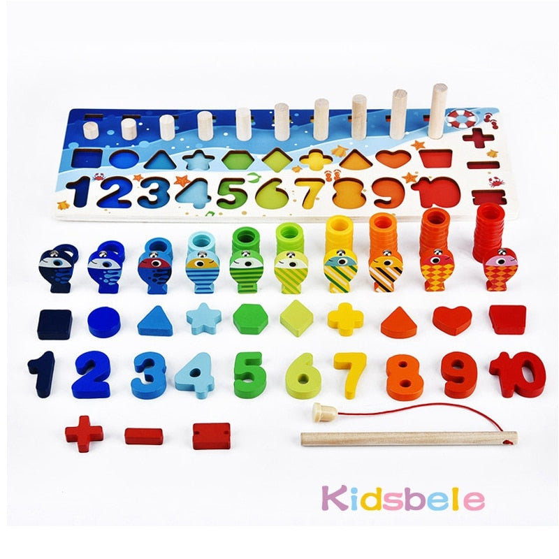 Kids Montessori Math Toys For Toddlers Educational Wooden Puzzle Toys Count Number Shape Matching Sorter Games Board Toy