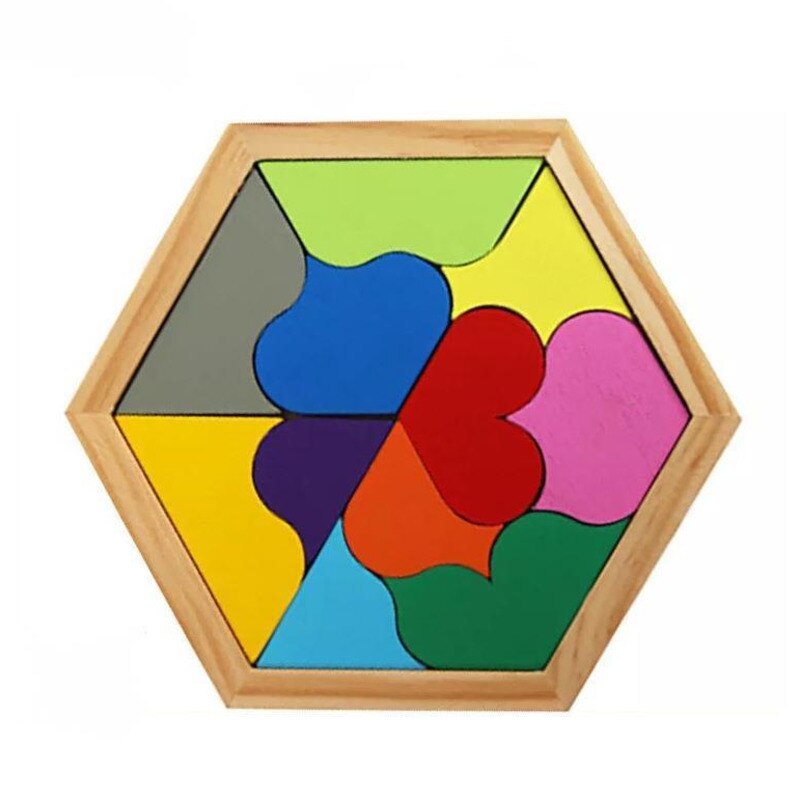 Hexagonal Wooden Puzzles IQ Game Educational Toys For Children Kids Adults Tangram Board IQ Brain Teaser Montessori Toys Gifts