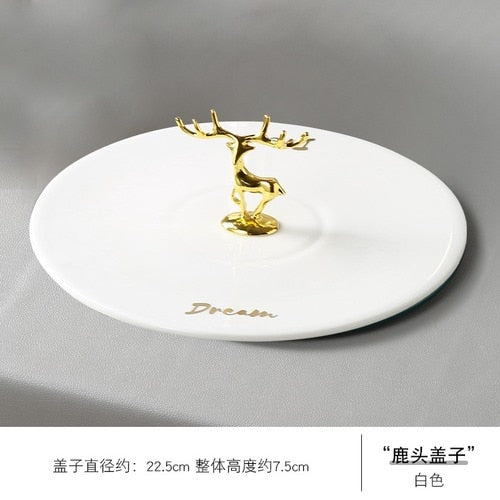 European Ceramic Dark Green Metal Ashtray Creative Luxury Room Coffee Table Anti Fly Ash Portable Ashtray Gift for Boyfriend New